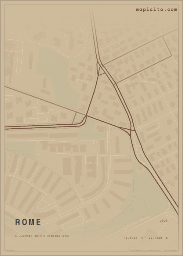 Personalized Rome journey map poster made from a memorable route
